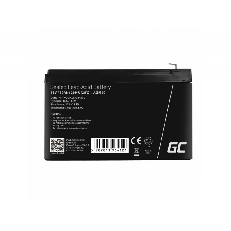 UPS baterija Green Cell AGM50 12 V 10 Ah VRLA AGM, 65×151×95 mm, 2,45 kg, juoda