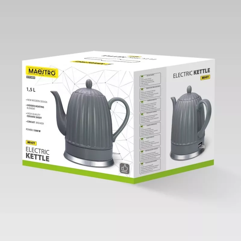 Elektrinis virdulys Maestro MR-077, 1,5 l, 1500 W, keramikinis korpusas, pilkas