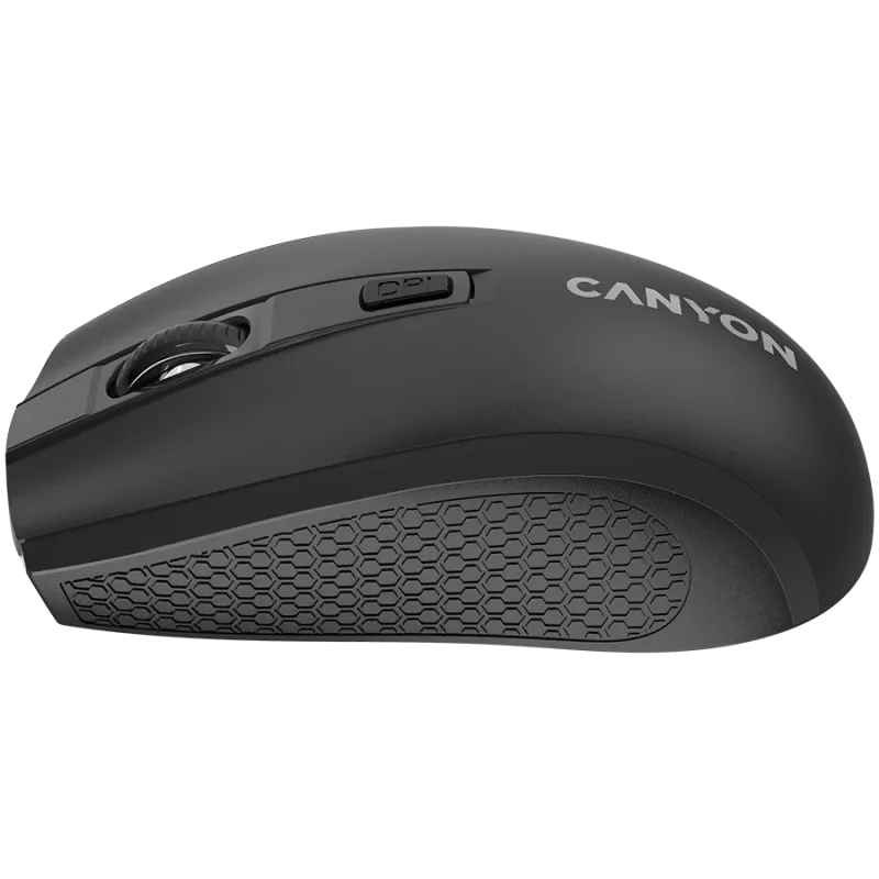 CANYON MW-7, 2,4 GHz belaidė pelė, 6 mygtukai, DPI 800/1200/1600, su 1 AA baterija, dydis 110*60*37 mm, 58 g, juoda