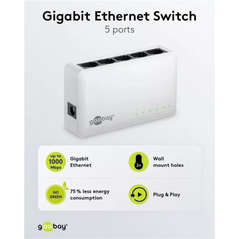 Goobay 5 prievadų gigabitinio eterneto tinklo komutatorius (64563)