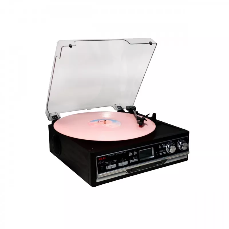Patefonas AKAI ATT-15SE modelis ATT-300CC — diržinis grotuvas, rankinis valdymas, skirtas 33/45 RPM vinilui
