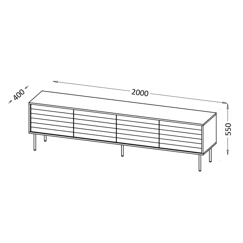 TV spintelė cama meble CORTINA 4D 200x40x55 cm, juodas viršus, riešutmedžio spalvos fasadai
