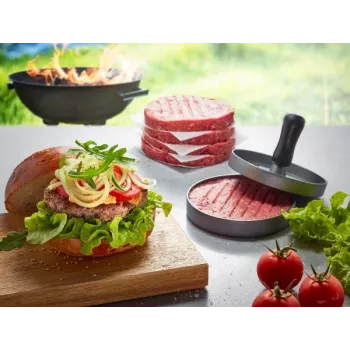 Hamburger presas GEFU 89419, plastikinis, Ø 11,8 cm, aukštis 93 mm, pilka/juoda