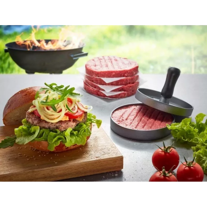 Hamburger presas GEFU 89419, plastikinis, Ø 11,8 cm, aukštis 93 mm, pilka/juoda