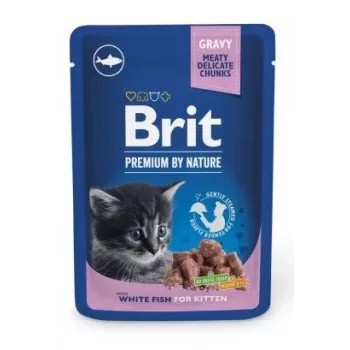 Šlapias kačių ėdalas Brit Premium by Nature Kitten White Fish 100 g, pakelis, baltymai 9,5%, riebalai 5%, drėgmė 81%