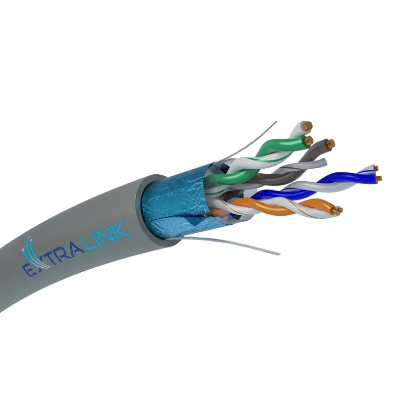 tinklo kabelis Extralink Twisted pair CAT5E FTP Indoor 305M Pilka