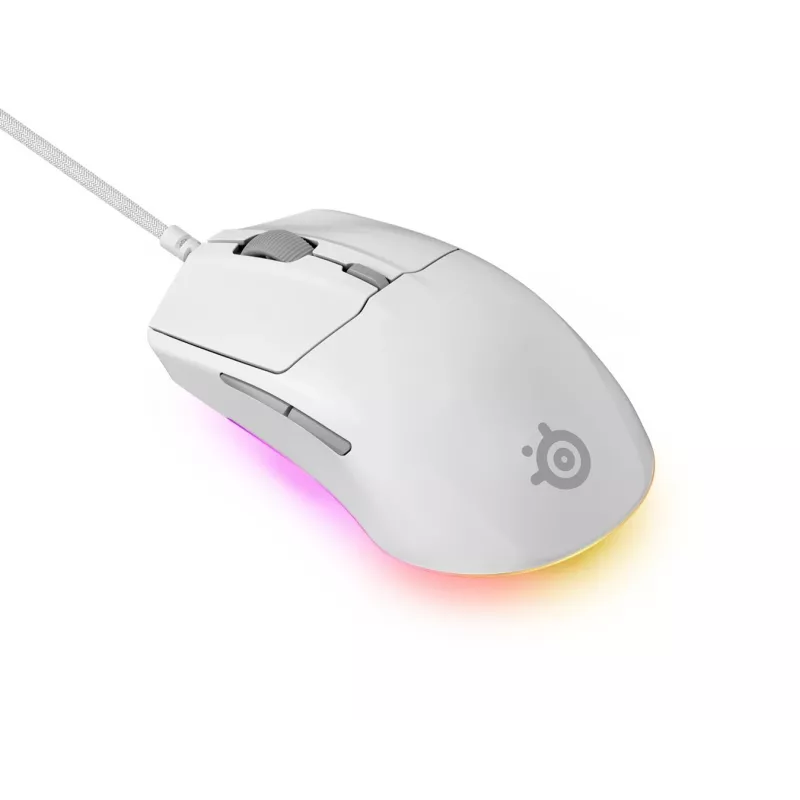 Žaidimų pelė STEELSERIES Rival 3 Gen 2 — optinė, 8500 DPI, laidinė USB Type-A, dešiniarankė, balta, 77 g