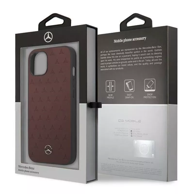 Mercedes MEHCP13SPSQRE iPhone 13 mini 5,4 Raudonas/raudonas kietas dėklas Oda Žvaigždžių raštas