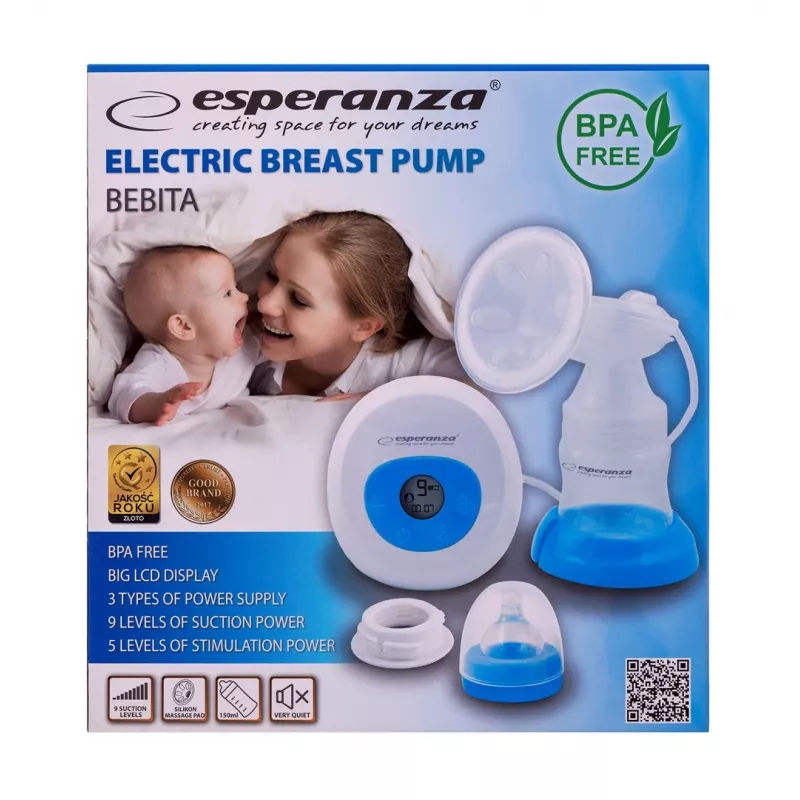 Krūties pompa ESPERANZA ECM001B elektroninė, talpa 1550 ml, kintamoji srovė / baterija