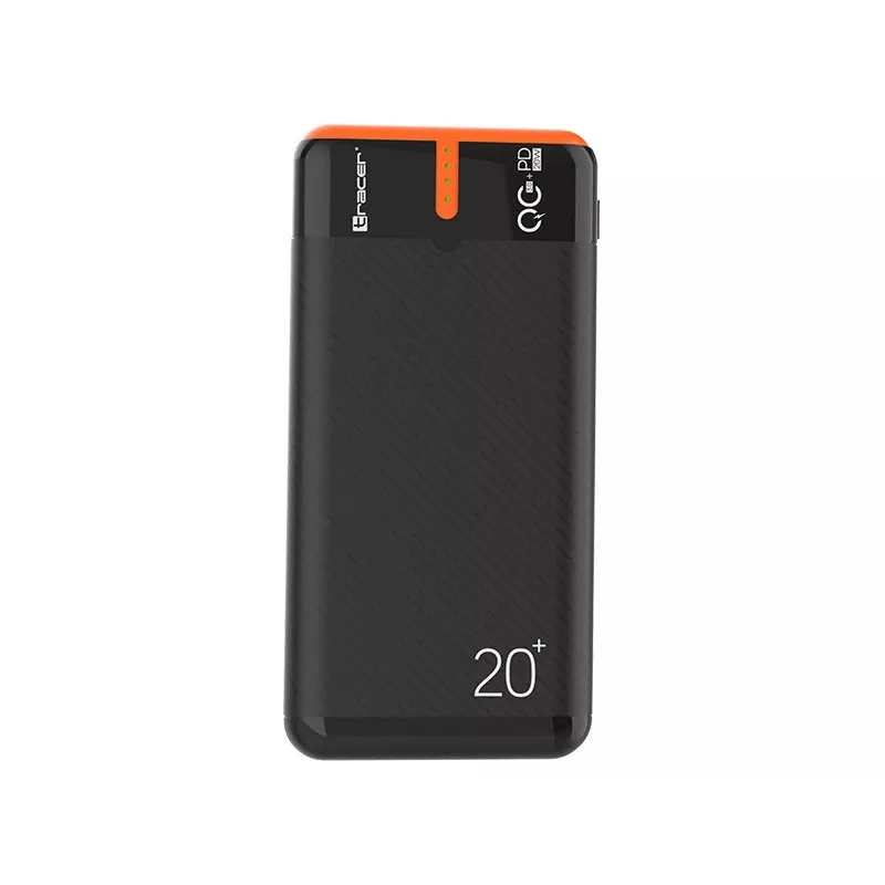 Nešiojamas įkroviklis TRACER EnerGen 20000 mAh, Power Delivery 20W, USB-C įvestis, 2×USB-A išvestys, 3 įrenginių palaikymas, oranžinis