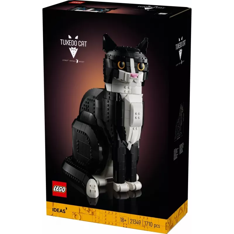 LEGO set Ideas 21349 Tuxedo Cat statybų rinkinys — kolekcinis plytų modelis, vitrininis kūrinys