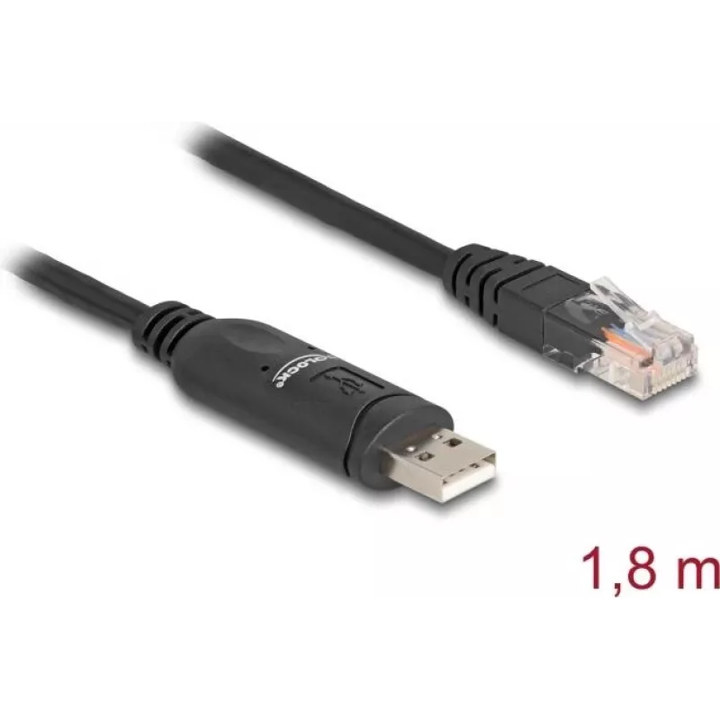 Adapteris DeLOCK USB 2.0 Type-A (vyriška) į nuoseklųjį RS-232 RJ45 (vyriška) 1,8 m, juodas