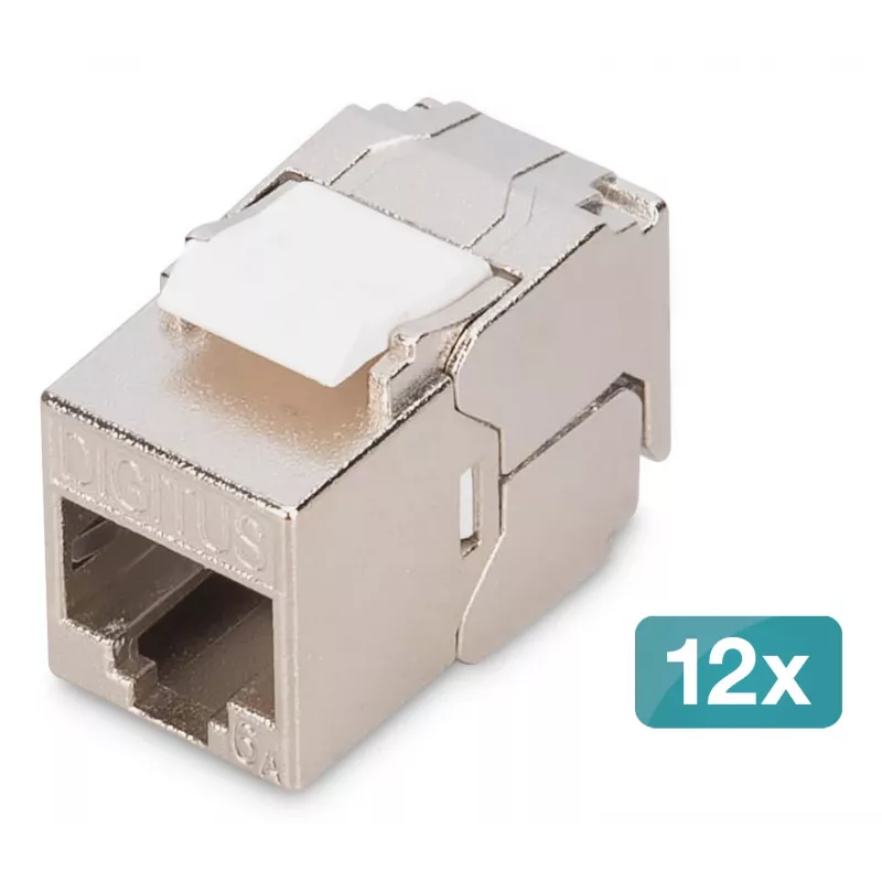 Digitus CAT 6A kompaktiškas keystone modulis, ekranuotas, montavimas be įrankių, 12 vnt.