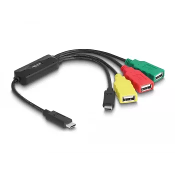 DeLOCK 4 prievadų USB 2.0 kabelinis šakotuvas USB Type-C į 3 x USB-A lizdus + 1 x USB-C kištukas