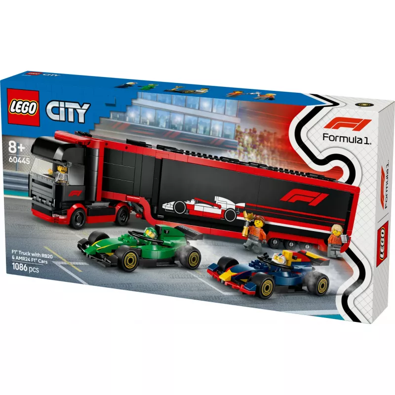 LEGO CITY 60445 F1 - Sunkvežimis su RB20 ir AMR24 F1 automobiliais