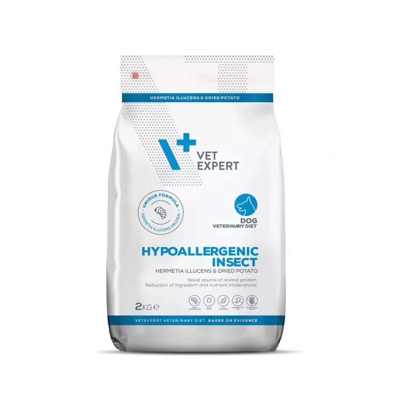 Sausas šunų maistas VETEXPERT Veterinary Diet Hypoallergenic Insect 2 kg — suaugę šunys, be grūdų, baltymų 21%, riebalų 16%