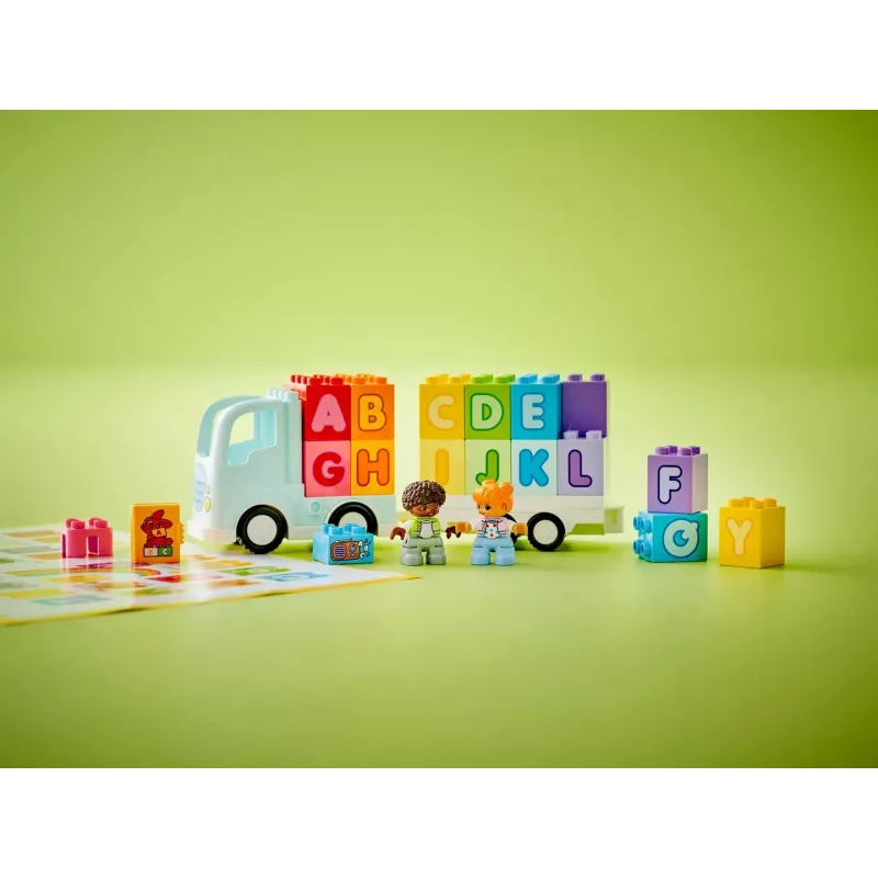 Konstruktorius LEGO DUPLO 10421 ABC sunkvežimis, 36 dalys, 2 minifigūrėlės, nuo 2 metų, matmenys 110×140×70 mm