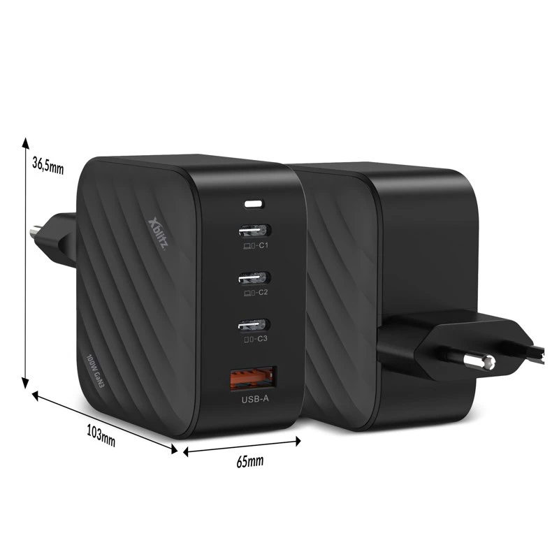 Pakrovėjas Xblitz XC3 USB-C PD 100W GaN3 — maitinimo adapteris, PD greitasis įkrovimas