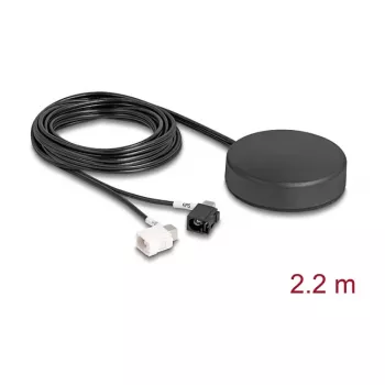 DELOCK 4G GNSS stogo montavimo įvairiakryptė antena — 1×FAKRA A + 1×FAKRA B, 2 dBi / 28 dB, 2,2 m RG-174, juoda