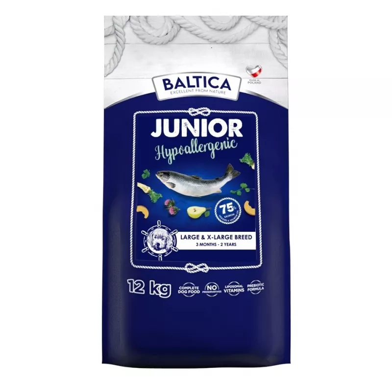 Sausas šunų maistas BALTICA EXCELLENT Junior Salmon Hypoallergenic dydis L/XL 12 kg