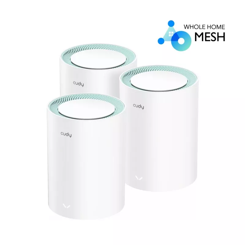 Cudy M1300 3 vnt. tinklinė Wi-Fi sistema, dviejų juostų (2,4 GHz / 5 GHz), Wi-Fi 5 (802.11ac), balta, 1 vidinis