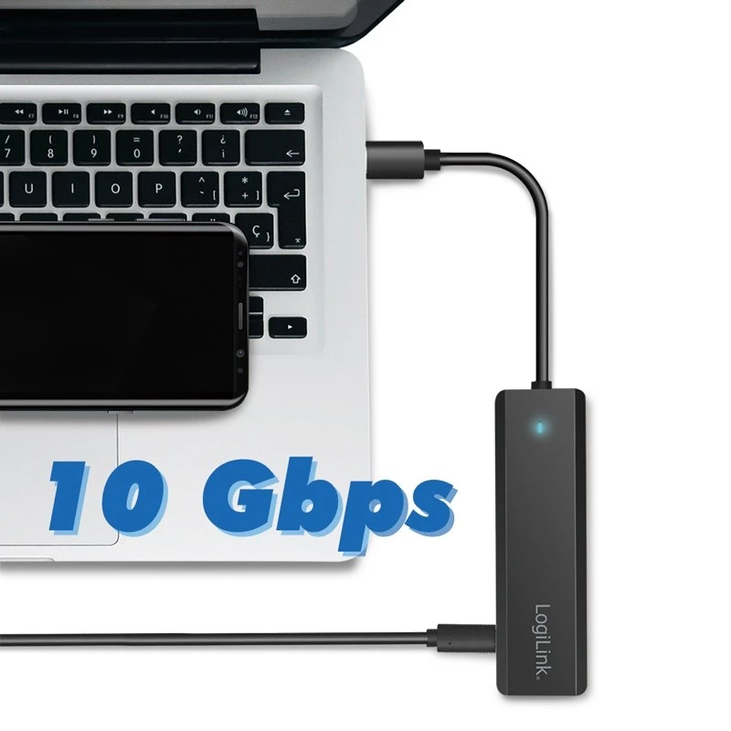 Hub USB-C, 4-porty 2x USB-A,2xUSB-C, Juoda
