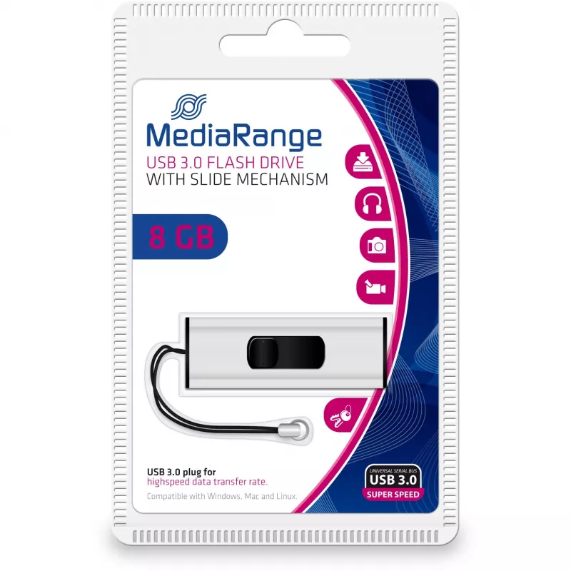 MediaRange SuperSpeed - USB atmintukas - 8GB - USB3.0 - juodas/sidabrinis (MR914)