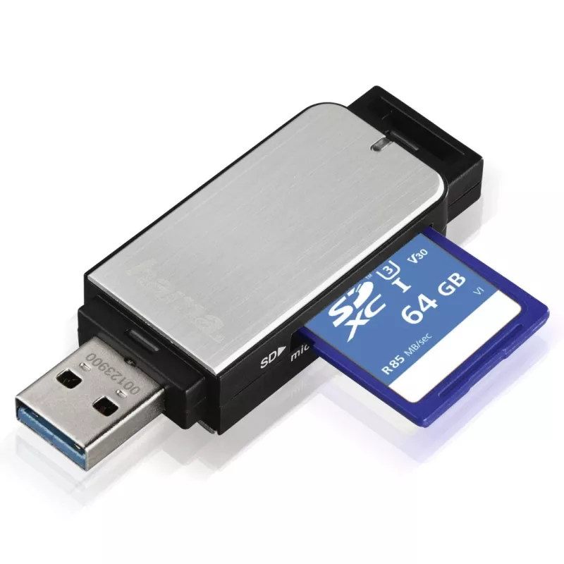 Hama 123900 kortelių skaitytuvas USB 3.2 Gen 1 (3.1 Gen 1) Juoda, Sidabrinė