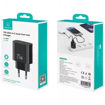 USB įkroviklis usams USA001629 25W 1×USB-C + 1×USB-A greitas įkrovimas