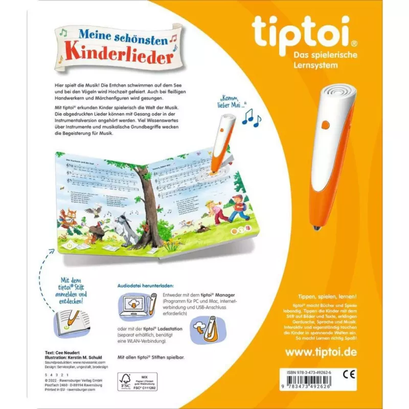 tiptoi Mano gražiausios vaikiškos dainelės, mokomoji knyga