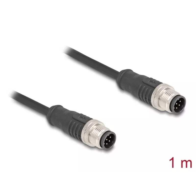 Tinklo kabelis DeLOCK M12 A koduotas 8 kontaktų kištukas–kištukas Cat5e 1 m juodas