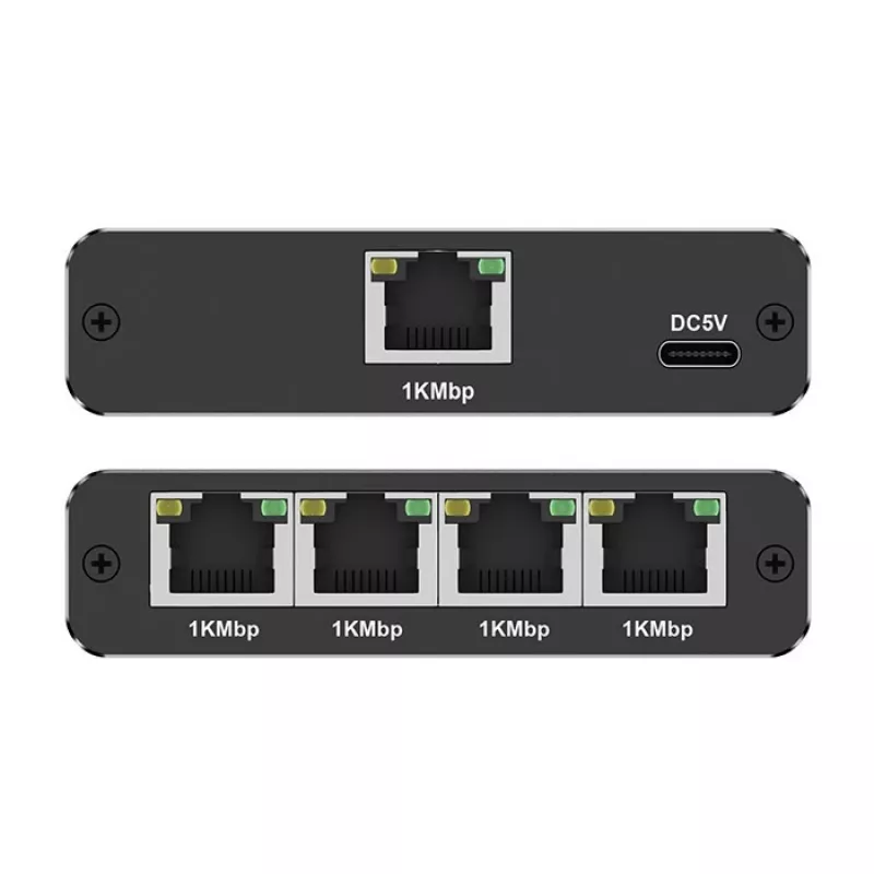 Ethernet mini jungiklis QOLTEC 52293 1x4 RJ45, 1 įėjimo 4 išėjimų nevaldomas tinklo skirstytuvas