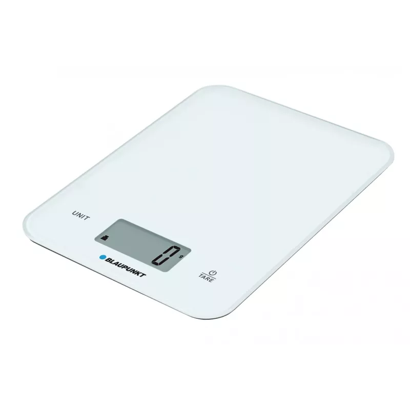 Virtuvinės svarstyklės BLAUPUNKT FKS401 — baltos, maks. 10 kg, 1 g tikslumas, jutiklinis valdymas