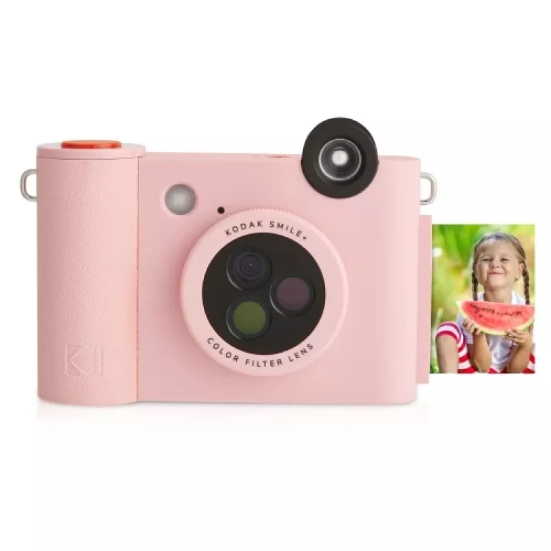 Momentinis spausdinimo fotoaparatas Kodak SMILE+ 2x3 colio rožinis — 2x3 colio ZINK spaudiniai, įmontuota įkraunama baterija