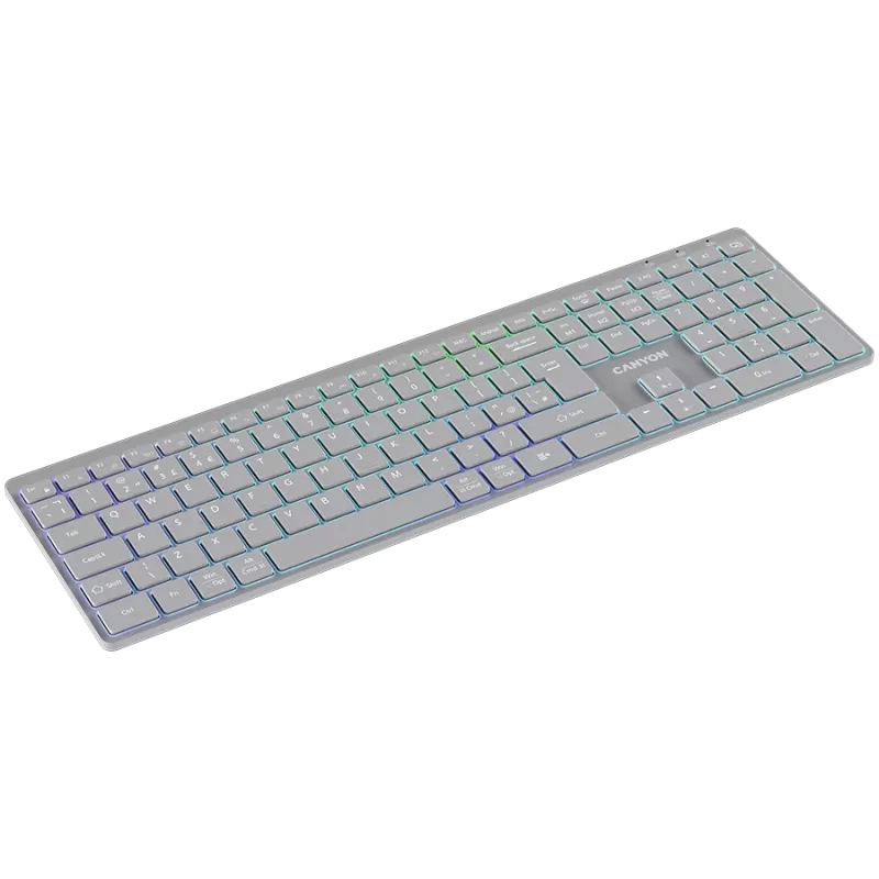 CANYON klaviatūra HKB-W11 UK/US RGB dviejų režimų belaidė pilka