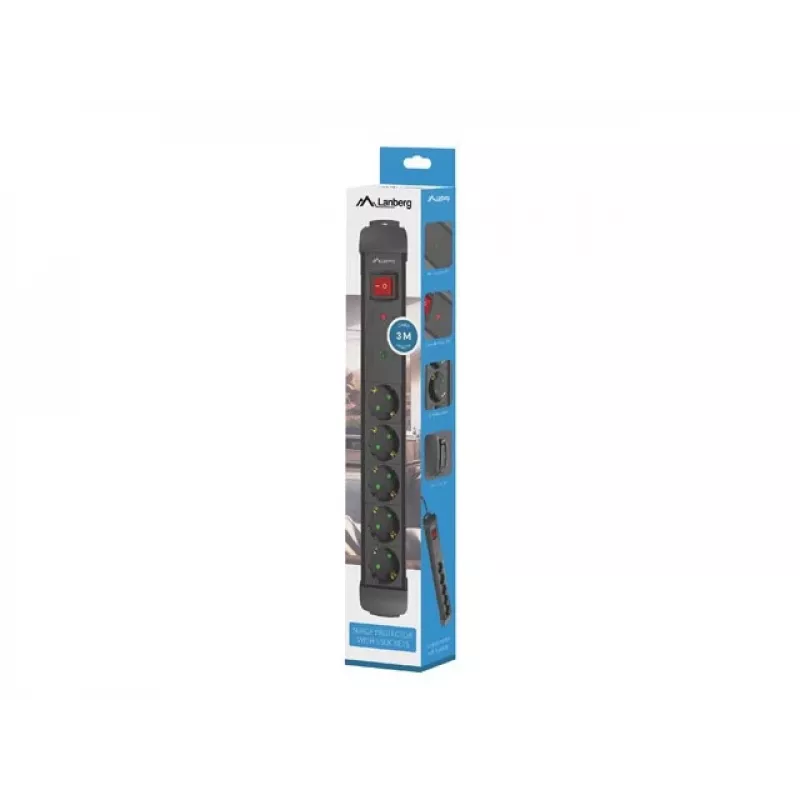 Lanberg SP1-05F-0300-BK maitinimo ilgintuvas 3 m 5 kintamosios srovės lizdai (-ų) patalpų vidui juoda