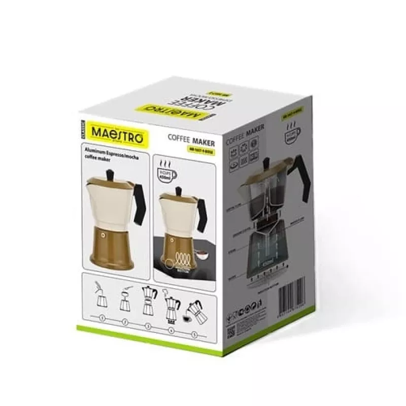 Moka puodas Maestro MR-1657-9-BEIGE aliumininis viryklės kavos virimo aparatas, 9 puodelių talpa