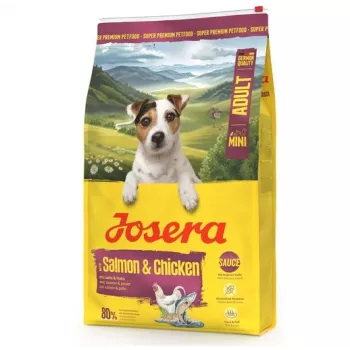 Sausas šunų maistas JOSERA Mini Adult Salmon & Chicken 10 kg — pilnavertis sausas lesalas suaugusiems mažiems šunims, 26 % baltymų, 16 % riebalų