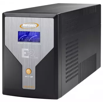 Nenutrūkstamo maitinimo šaltinis Infosec E2 LCD 2000VA 2 kVA, 50/60 Hz įėjimas, 55 dB triukšmas, 60 min. veikimo laikas esant pilnai apkrovai, juodas, 12,2 kg