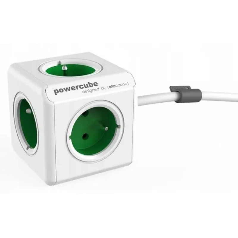 Allocacoc PowerCube Extended Type E maitinimo ilgintuvas 1,5 m 5 kintamosios srovės lizdai vidaus patalpoms žalias