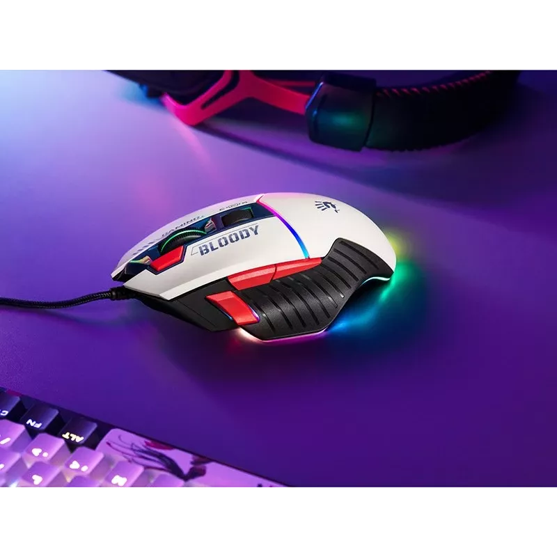 Žaidimų pelė A4Tech Bloody W95Max USB — dešiniarankė, balta, 12000 DPI, 1 ms, 250 ips, 125/2000 Hz