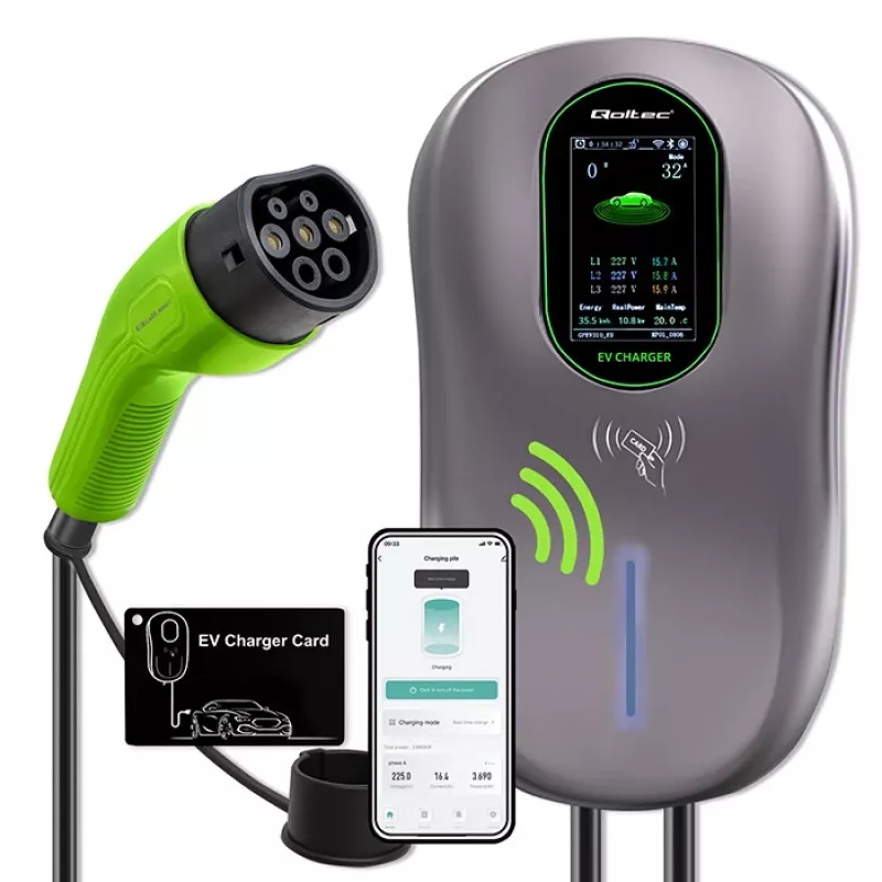 EV įkrovimo stotelė QOLTEC 52430 22 kW Wi‑Fi RFID 3‑fazė, 32 A, Type 2, IP54