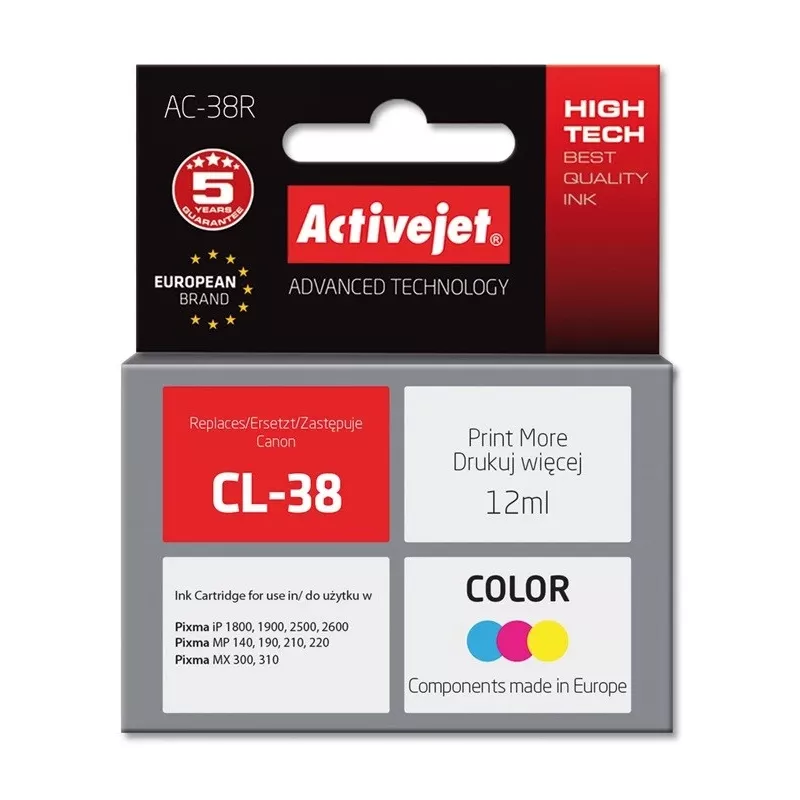 Activejet AC-38R rašalas (pakaitalas Canon CL-38; Premium; 12 ml; spalvotas)