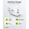 USB-C dviejų greitų įkroviklių, PD, GaN, 65 vatų (baltas, 1x USB-C, 1x USB-A, maitinimo tiekimas)
