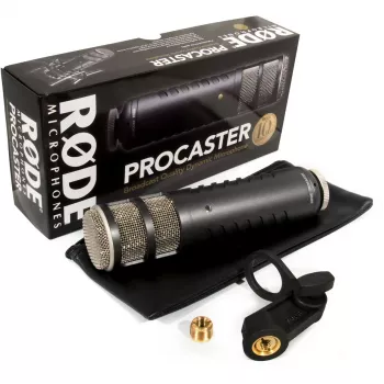 Studijinis dinaminis mikrofonas RØDE Procaster — laidinis, mini XLR (3 kontaktų), 75–18 000 Hz, 32 Ω, -56 dB, juodas, 695 g