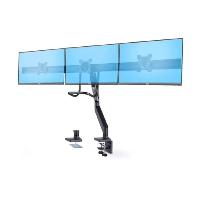 StarTech.com Skersinio trijų monitorių stalinis laikiklis iki trijų 27 colių ekranų, VESA 75x75/100x100, beranktis rankos reguliavimas, C spaustuvas / kabelio anga, spyruoklinė ranka