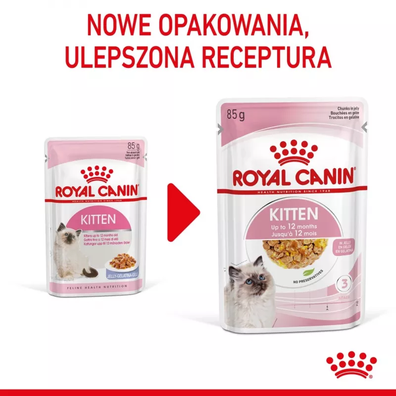 Šlapias kačiukų maistas Royal Canin Kitten Jelly 85 g — vištienos skonio, 85 g maišelis, 12 vnt.