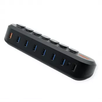 ROLINE USB 3.2 Gen 1 šakotuvas, 7 prievadų, keičiami mygtukai, A tipo jungties kabelis