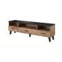 TV stovas Cama Meble LOTTA 180 cm — Wotan ąžuolo rėmas, matinio juodo viršaus plokštė, 1800×400×530 mm