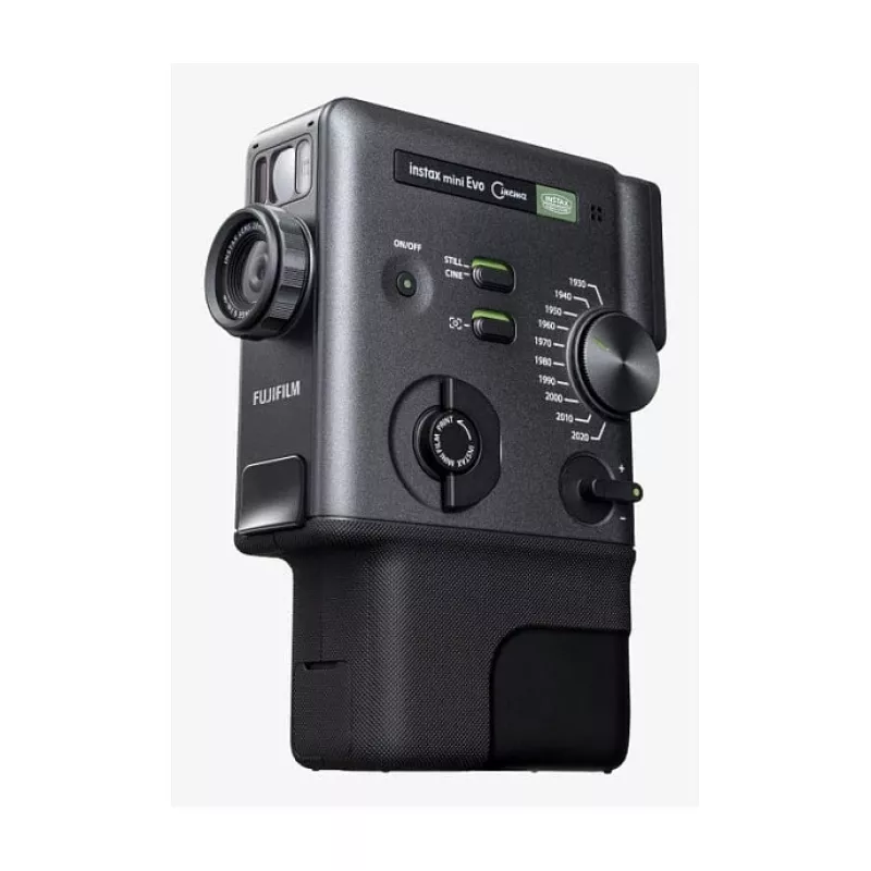Momentinės spaudos fotoaparatas Fujifilm Instax mini evo Cinema — 1/5 colio CMOS 2560×1920, nuotrauka 62×46 mm, įmontuota blykstė, juodas